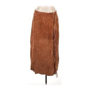 Linea by Louis Dell’Olio Suede Long Skirt Brown Leather Slit Fringe Western L